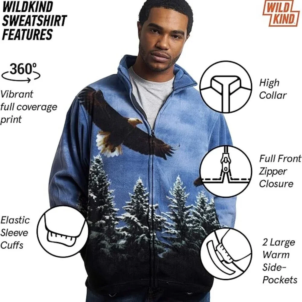Wildkind Eagle Bird Scout American Eagles Flight Jacket Sweater Unisex Blue L-3X - Picture 3 of 7